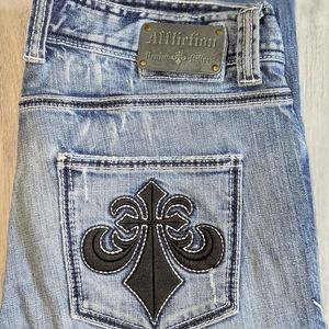 Affliction Men's Distressed Fleur De Lis Jeans